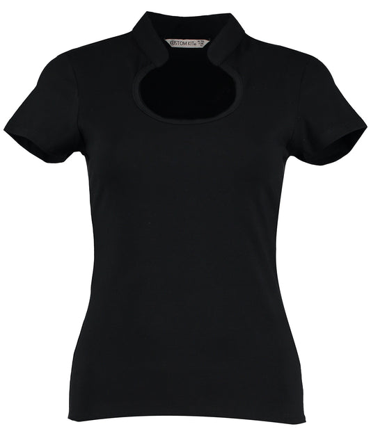 Kustom Kit KK755 Women's corporate top keyhole neck (regular fit) in Black