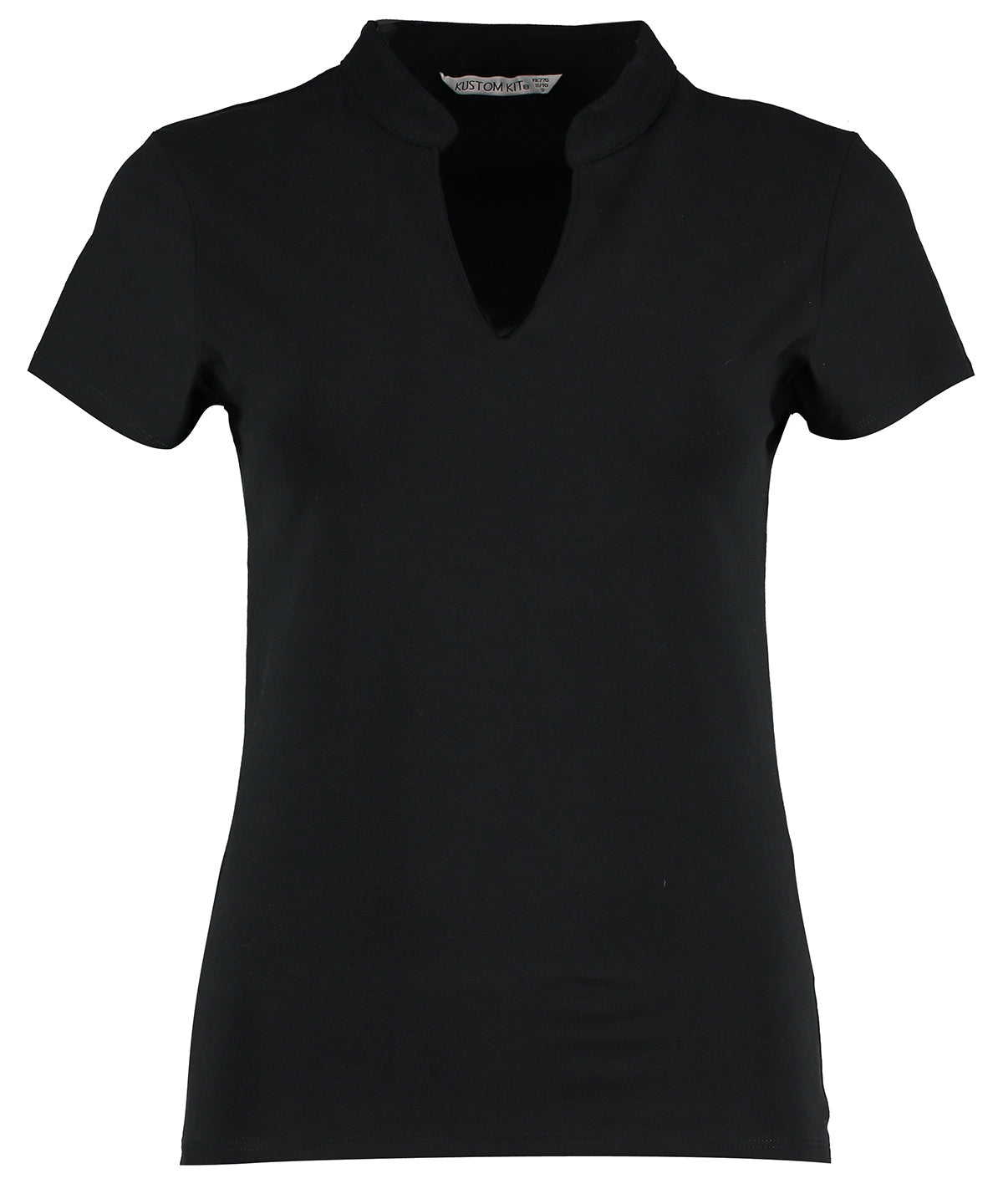 Kustom Kit KK770 Women's corporate short-sleeved top v-neck mandarin collar (regular fit) in Black