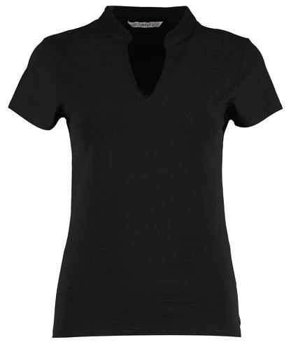 Kustom Kit KK770 Women's corporate short-sleeved top v-neck mandarin collar (regular fit) in Black