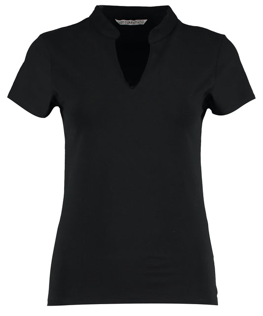 Kustom Kit KK770 Women's corporate short-sleeved top v-neck mandarin collar (regular fit) in Black