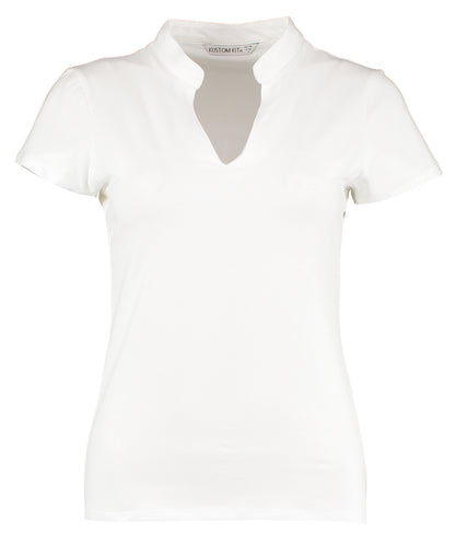 Kustom Kit KK770 Women's corporate short-sleeved top v-neck mandarin collar (regular fit) in White