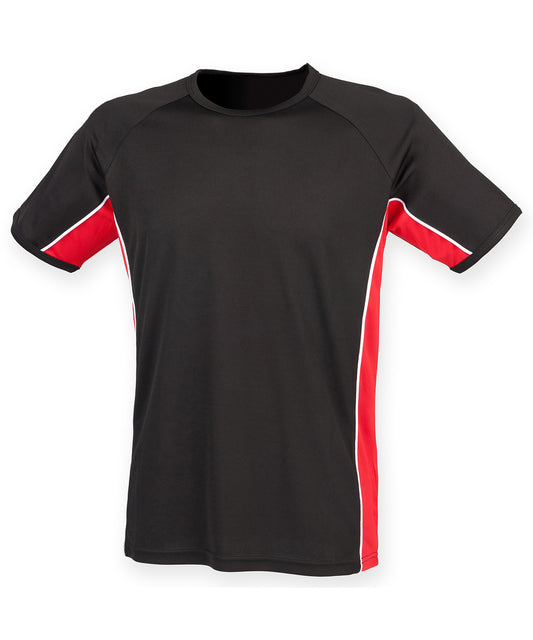 Finden & Hales LV240 Performance panel t-shirt in Black/Red/White