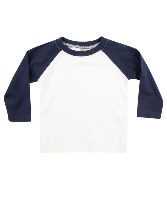 Larkwood LW25T Long sleeve baseball t-shirt in White/Navy