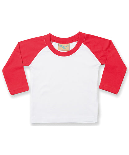 Larkwood LW25T Long sleeve baseball t-shirt in White/Red