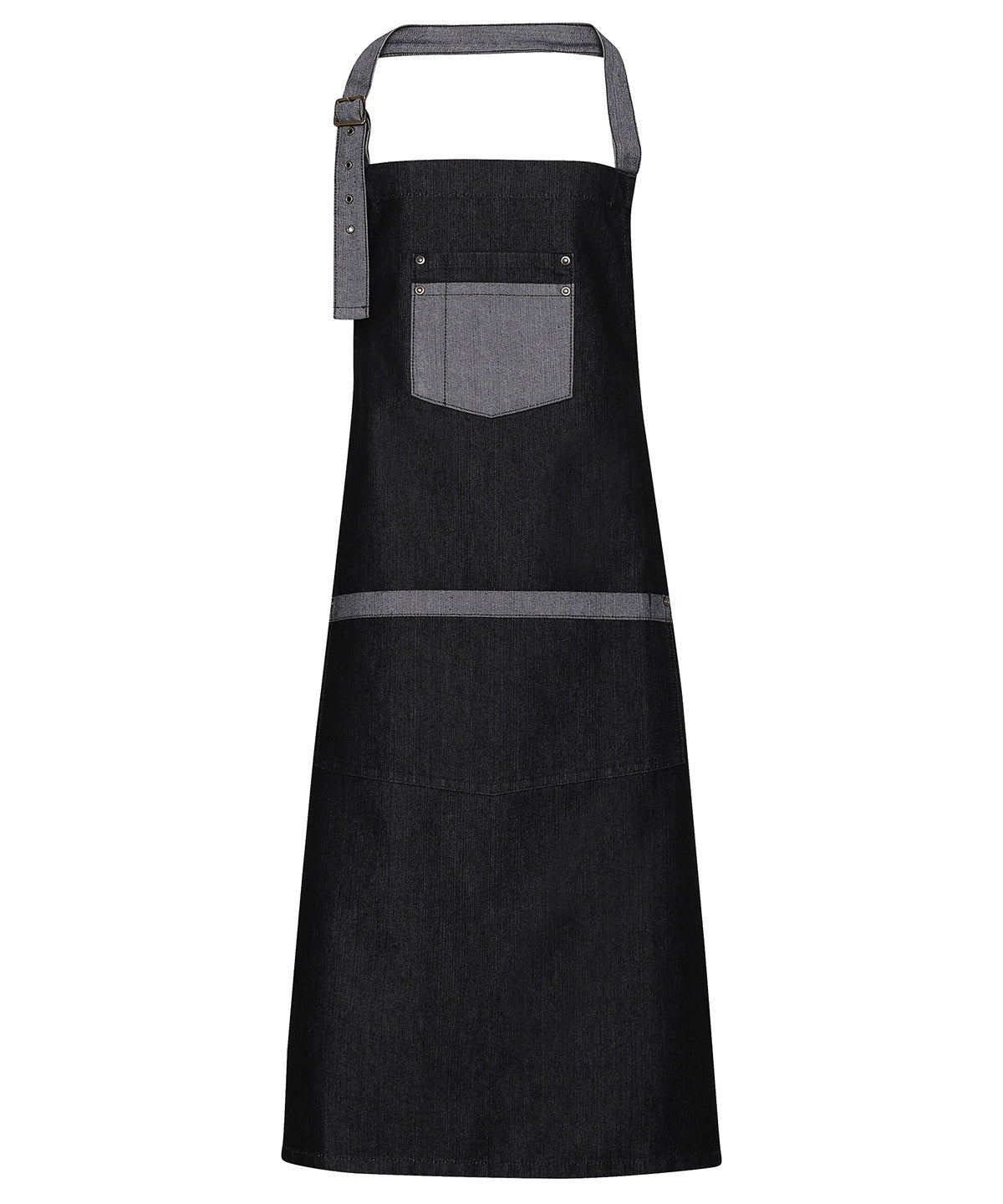 Premier PR127 Domain contrast denim bib apron in Black Denim