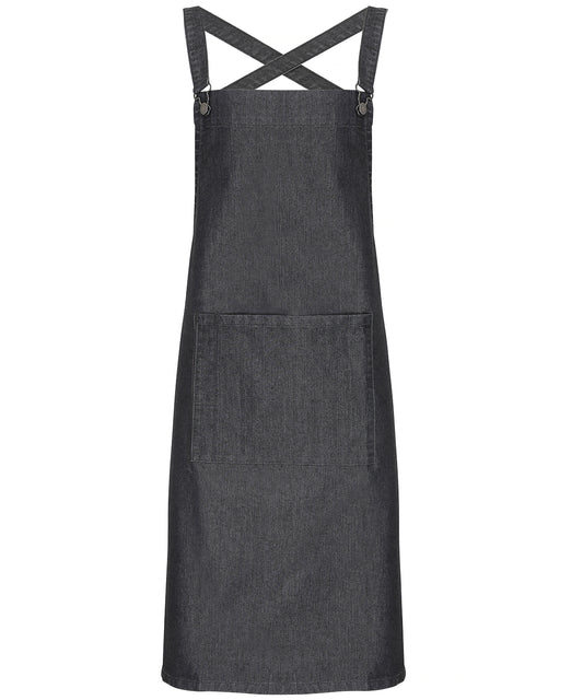 Premier PR129 Cross back 'barista' bib apron in Black Denim
