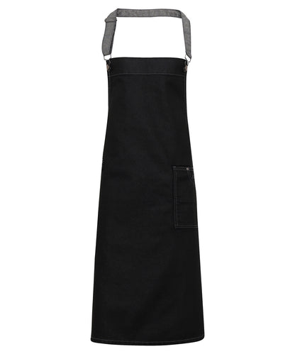 Premier PR134 District waxed-look denim bib apron in Black Denim