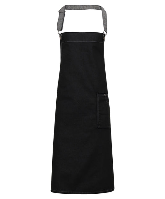 Premier PR134 District waxed-look denim bib apron in Black Denim
