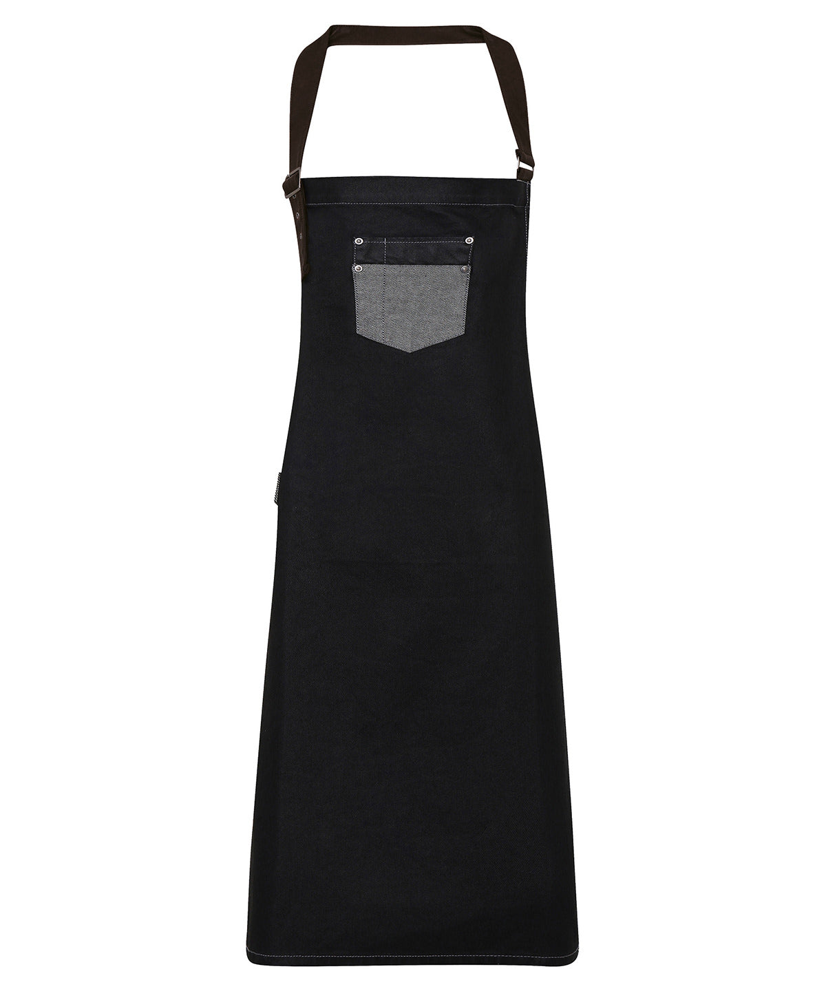 Premier PR136 Division waxed-look denim bib apron with faux leather in Black Denim
