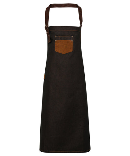 Premier PR136 Division waxed-look denim bib apron with faux leather in Black/Tan Denim