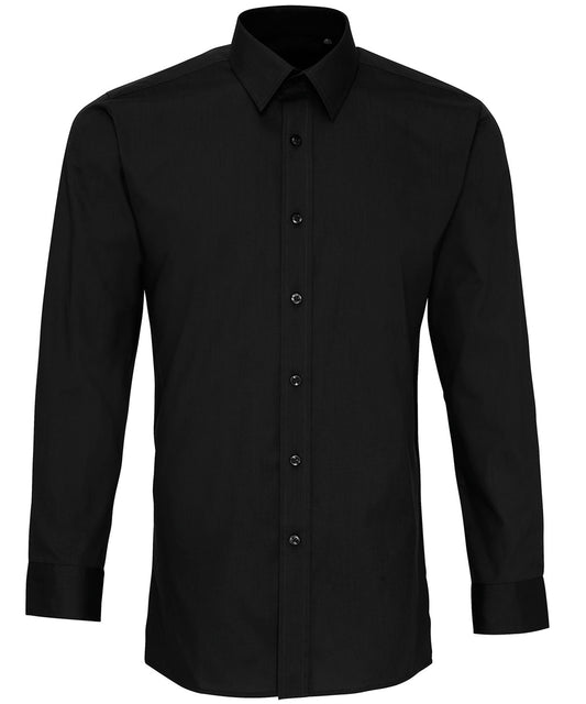 Premier PR204 Poplin fitted long sleeve shirt in Black