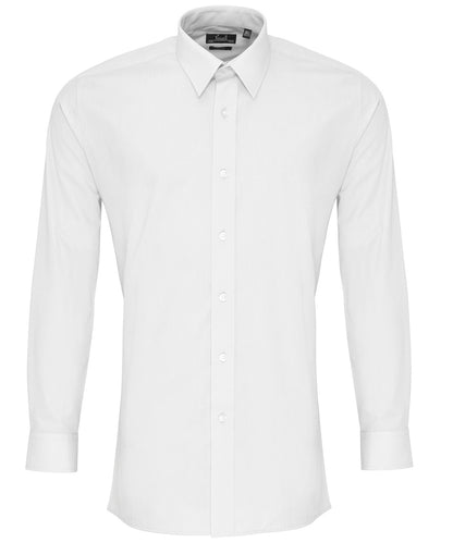 Premier PR204 Poplin fitted long sleeve shirt in White
