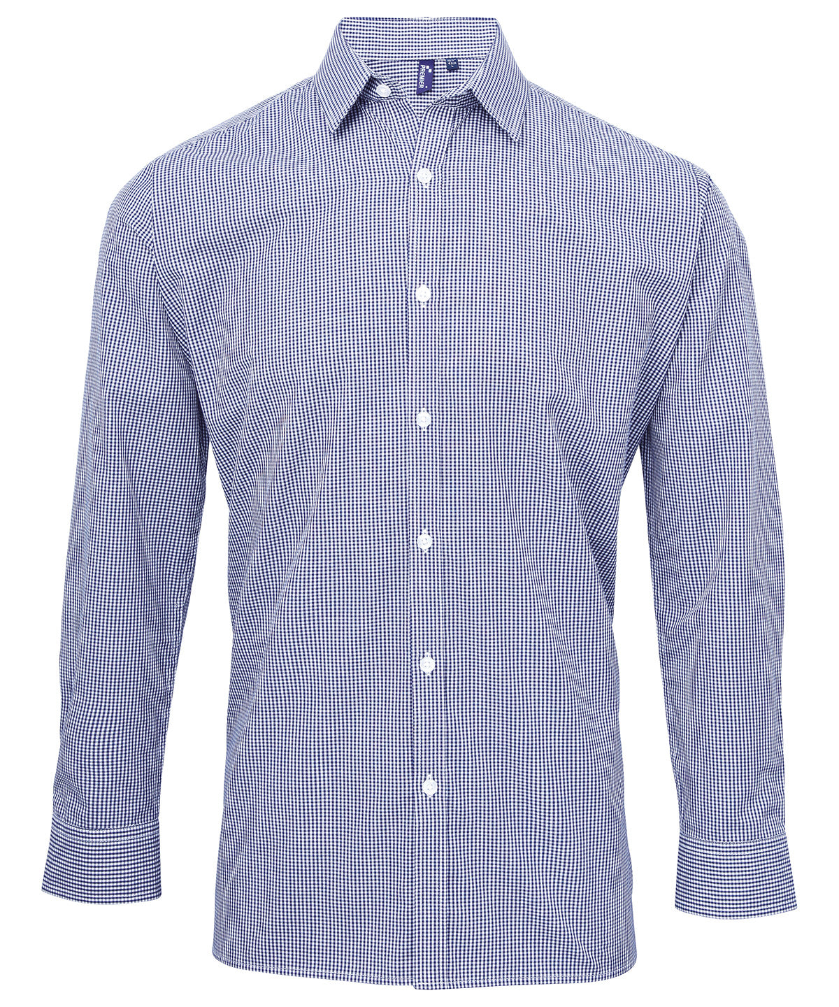 Premier PR220 Microcheck (Gingham) long sleeve cotton shirt in Navy/White