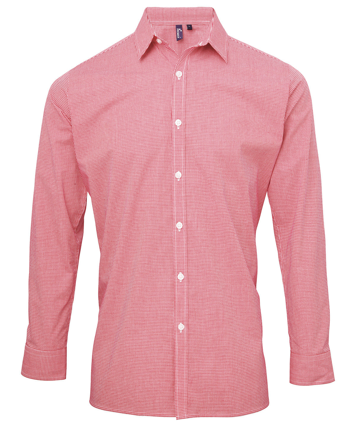 Premier PR220 Microcheck (Gingham) long sleeve cotton shirt in Red/White