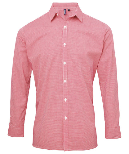 Premier PR220 Microcheck (Gingham) long sleeve cotton shirt in Red/White