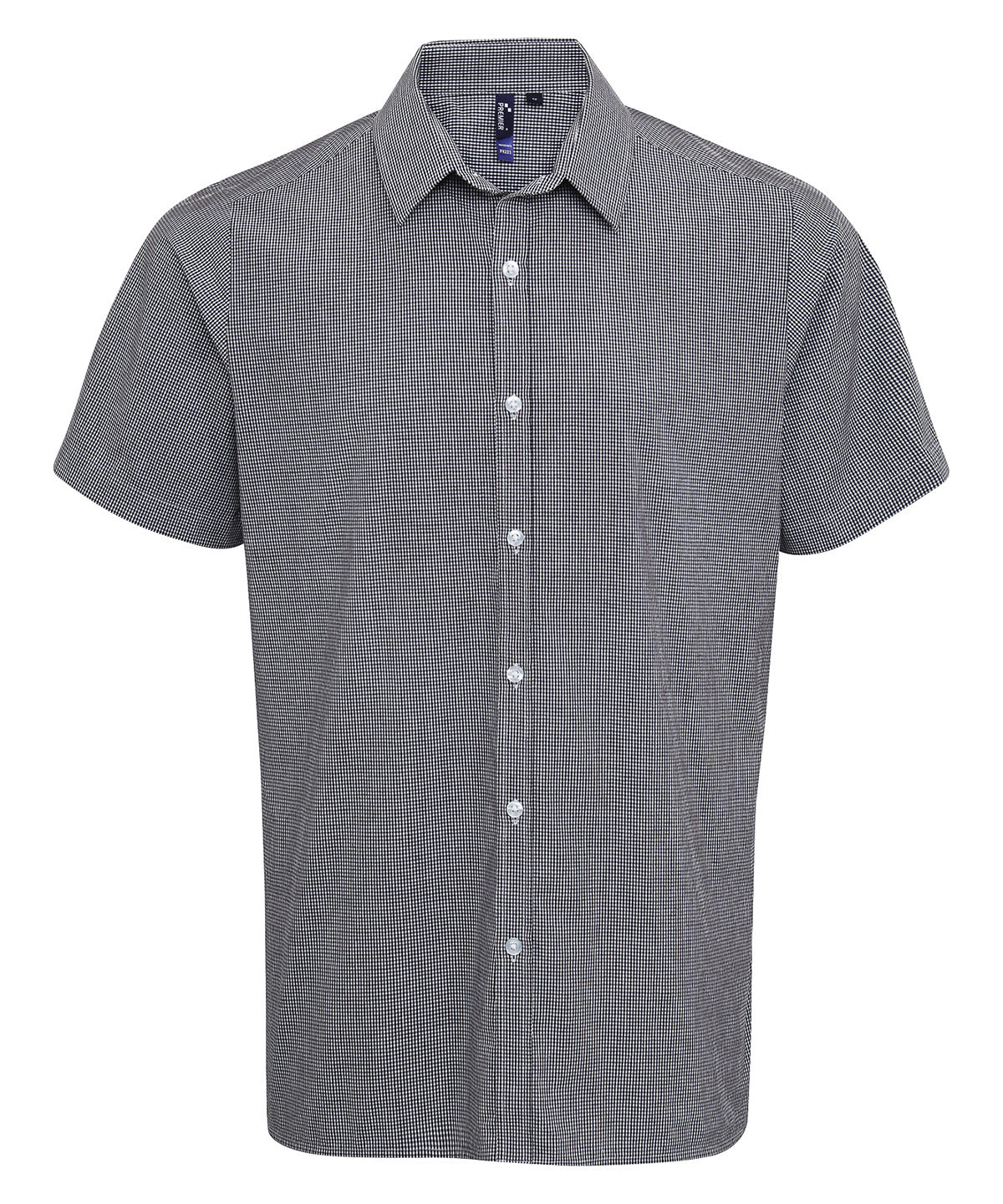 Premier PR221 Microcheck (Gingham) short sleeve cotton shirt in Black/White