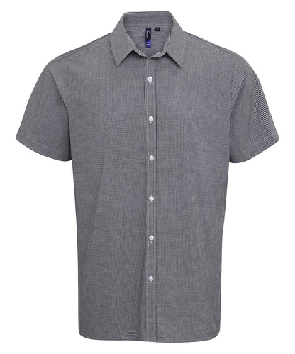 Premier PR221 Microcheck (Gingham) short sleeve cotton shirt in Black/White