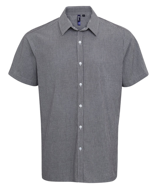 Premier PR221 Microcheck (Gingham) short sleeve cotton shirt in Black/White