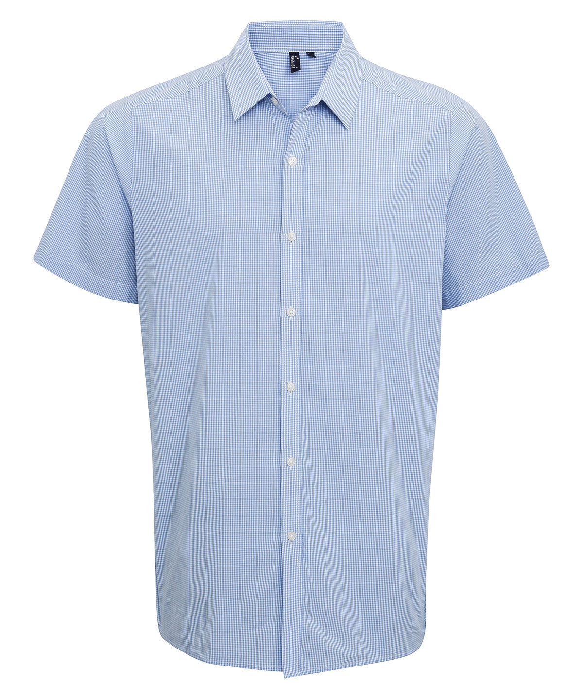 Premier PR221 Microcheck (Gingham) short sleeve cotton shirt in Light Blue/White