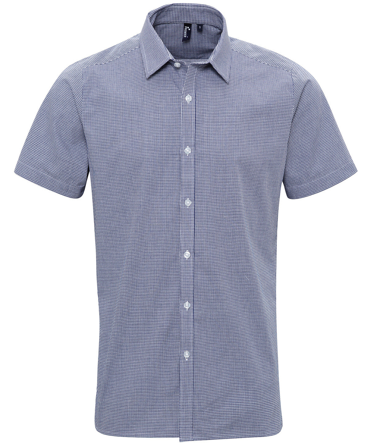 Premier PR221 Microcheck (Gingham) short sleeve cotton shirt in Navy/White