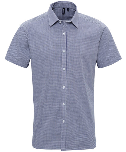 Premier PR221 Microcheck (Gingham) short sleeve cotton shirt in Navy/White