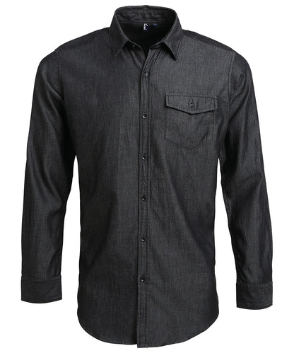 Premier PR222 Jeans stitch denim shirt in Black Denim