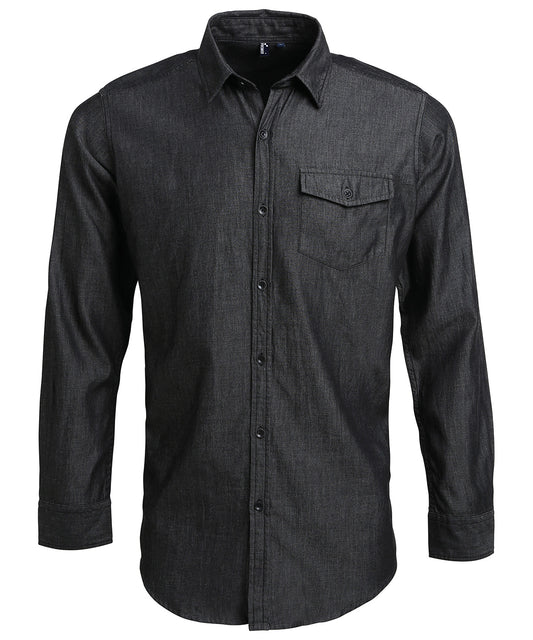 Premier PR222 Jeans stitch denim shirt in Black Denim