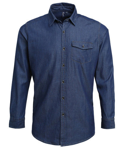Premier PR222 Jeans stitch denim shirt in Indigo Denim