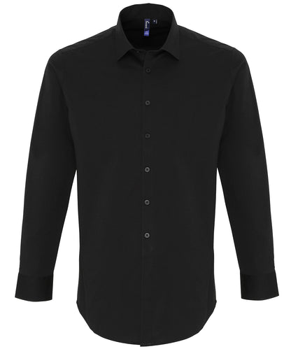 Premier PR244 Stretch fit cotton poplin long sleeve shirt in Black