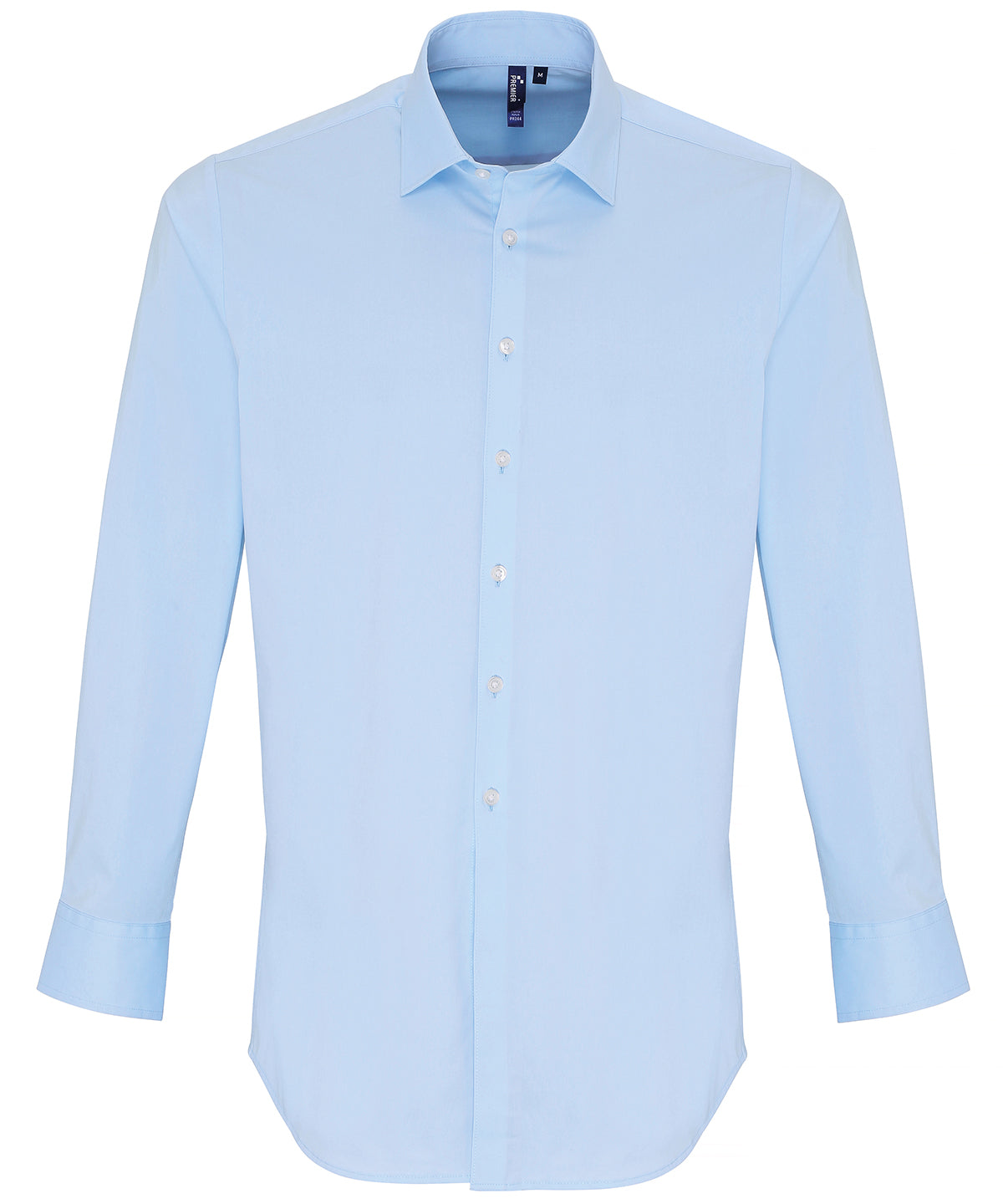 Premier PR244 Stretch fit cotton poplin long sleeve shirt in Pale Blue