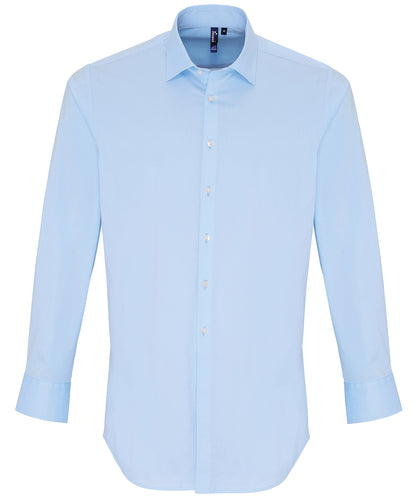 Premier PR244 Stretch fit cotton poplin long sleeve shirt in Pale Blue