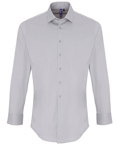 Premier PR244 Stretch fit cotton poplin long sleeve shirt in Silver