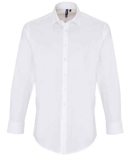 Premier PR244 Stretch fit cotton poplin long sleeve shirt in White