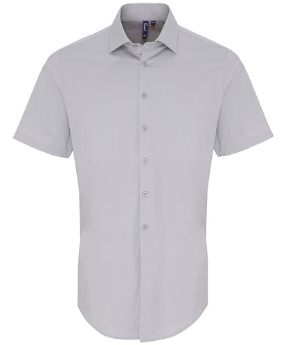 Premier PR246 Stretch fit cotton poplin short sleeve shirt in Silver