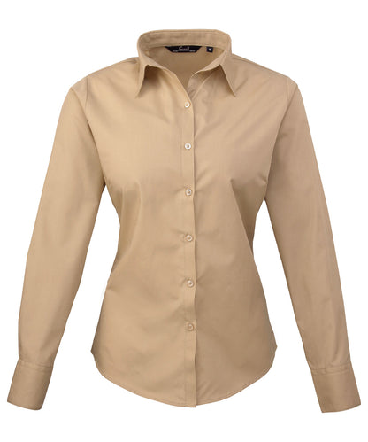 Premier PR300 Women's poplin long sleeve blouse in Khaki
