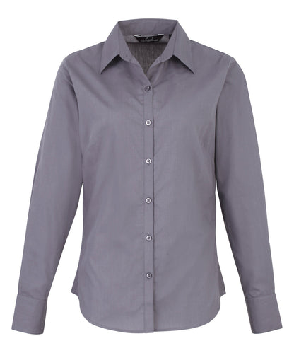 Premier PR300 Women's poplin long sleeve blouse in Steel*