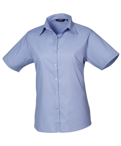 Premier PR302 Women's short sleeve poplin blouse in Mid Blue*