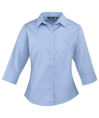 Premier PR305 Women's ¾ sleeve poplin blouse in Mid Blue