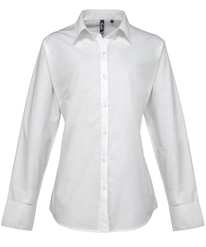 Premier PR307 Women's supreme poplin long sleeve shirt in White
