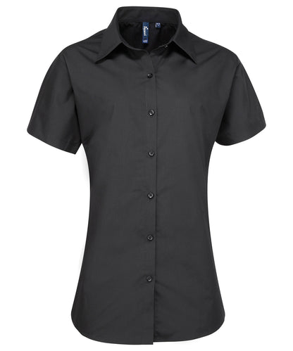 Premier PR309 Women's supreme poplin short sleeve shirt in Black