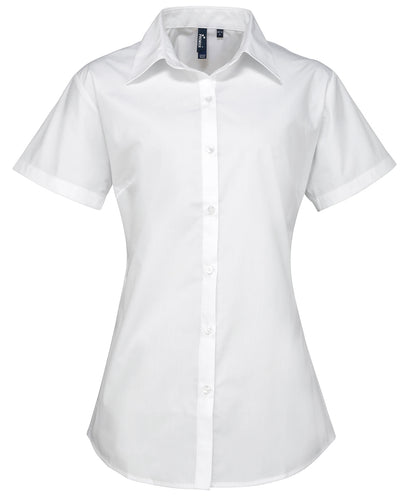 Premier PR309 Women's supreme poplin short sleeve shirt in White