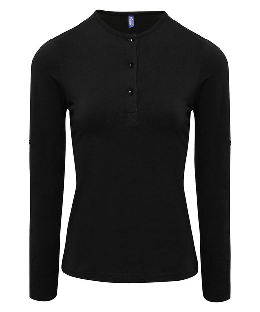 Premier PR318 Women's Long John roll-sleeve tee in Black