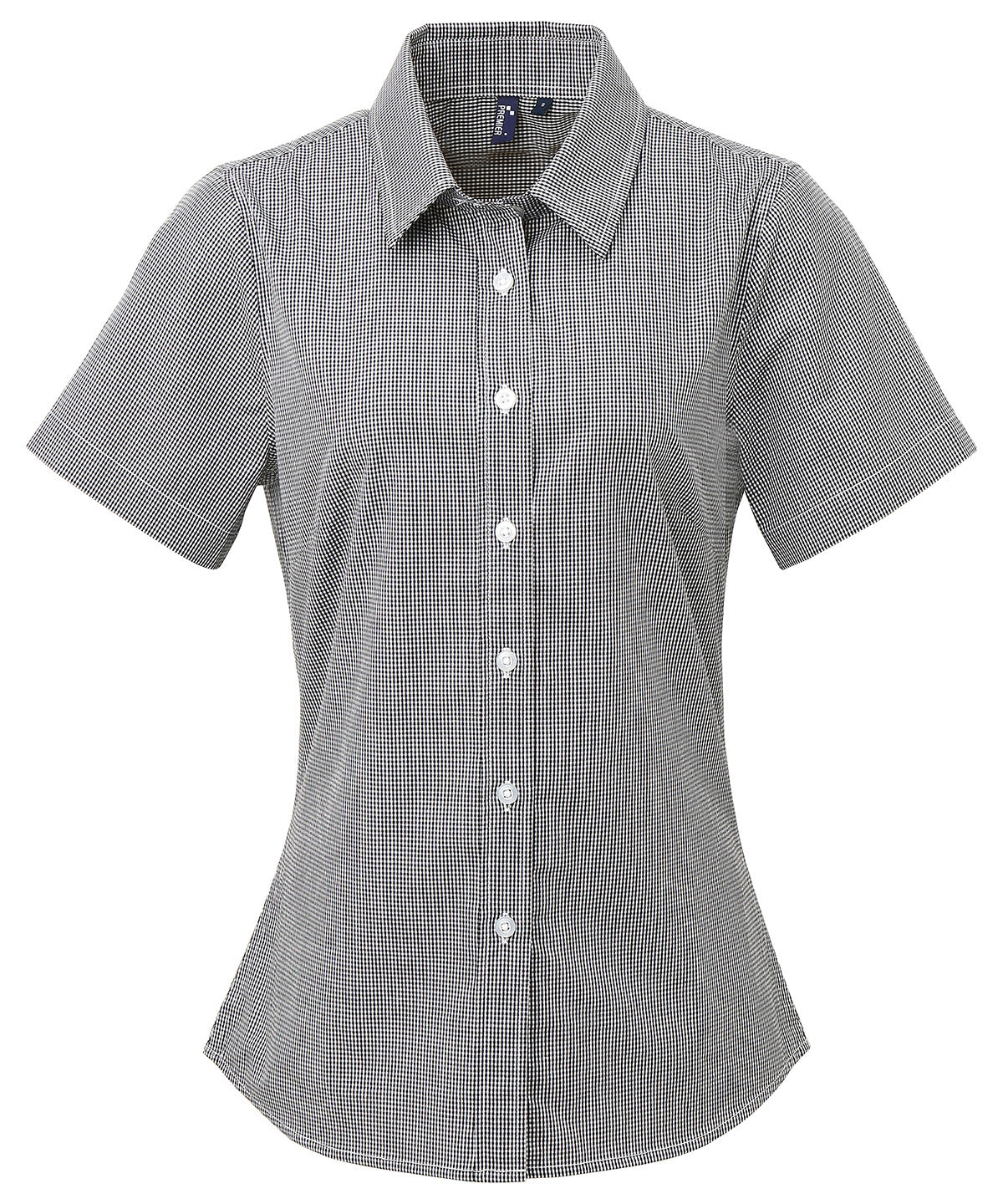Premier PR321 Women's Microcheck (Gingham) short sleeve cotton shirt in Black/White