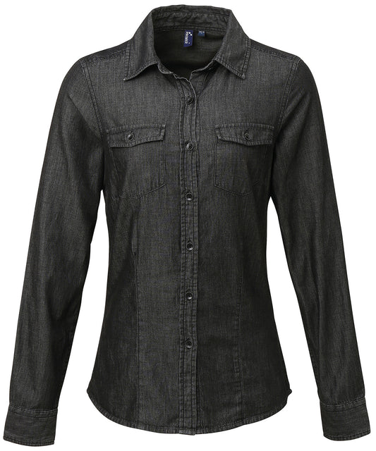 Premier PR322 Women's jeans stitch denim shirt in Black Denim