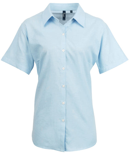 Premier PR336 Women's signature Oxford short sleeve shirt in Light Blue