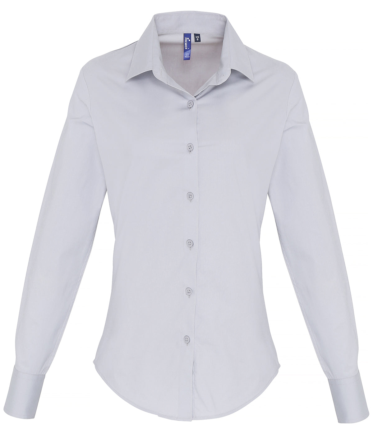 Premier PR344 Women's stretch fit cotton poplin long sleeve blouse in Silver