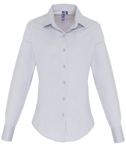Premier PR344 Women's stretch fit cotton poplin long sleeve blouse in Silver