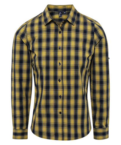 Premier PR350 Women's Mulligan check cotton long sleeve shirt in Camel/Navy