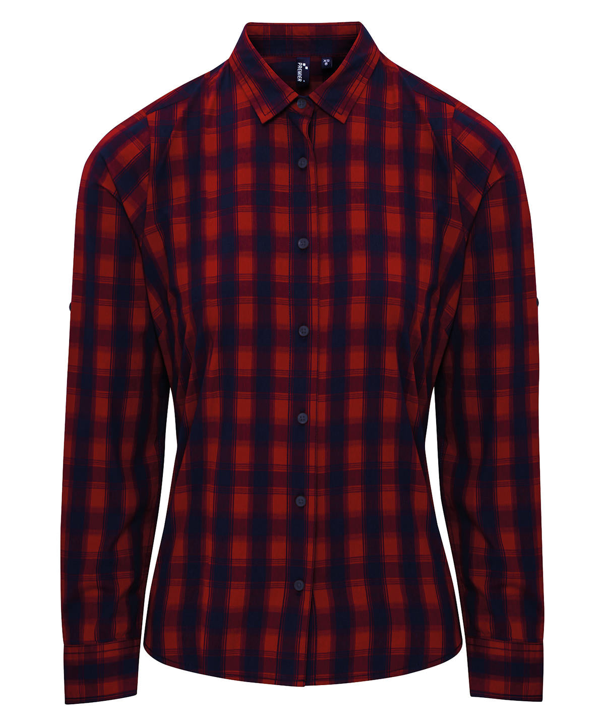 Premier PR350 Women's Mulligan check cotton long sleeve shirt in Red/Navy