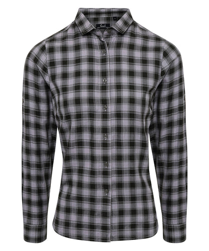 Premier PR350 Women's Mulligan check cotton long sleeve shirt in Steel/Black